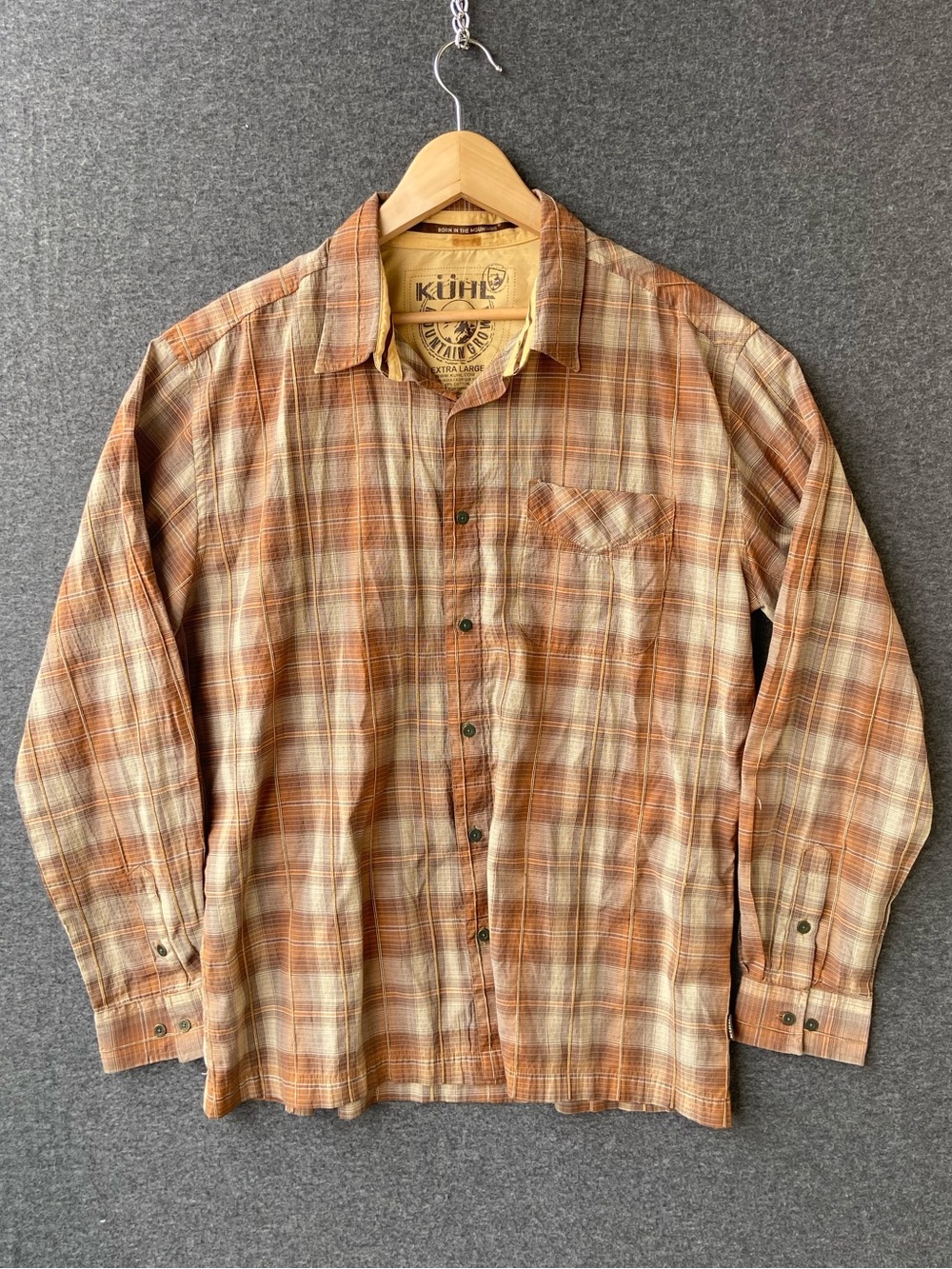🔥 KUHL Plaid Long Sleeve Hiking Shirt Mens XL Earth Tone Brown Outdoor Gorpcore